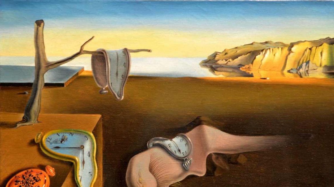 Paisaje de Dalí con relojes flexibles