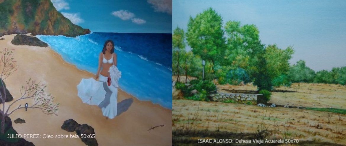 Detalles de dos cuadros de una exposición en Moralzarzal