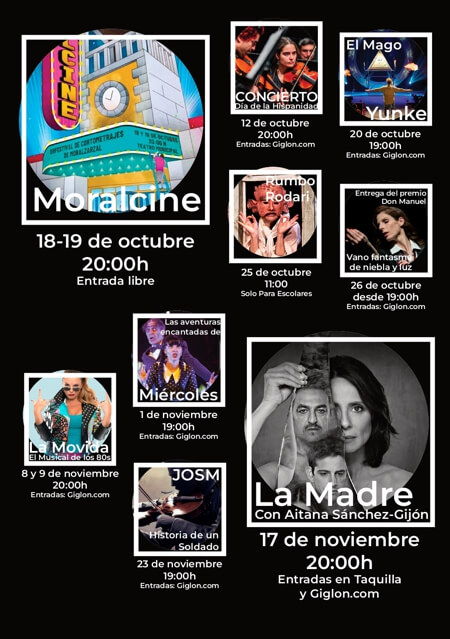 Avance de los eventos programados por Cultura en el Teatro Municipal de Moralzarzal en octubre y noviembre (1)