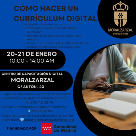 Cómo hacer un CV Digital, curso en el Centro de Capacitación Digital de Moralzarzal, 20 y 21 de enero